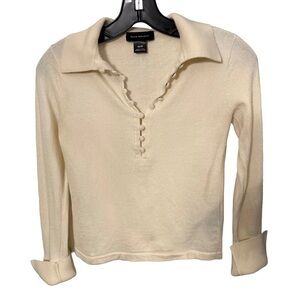 Club Monaco Women’s Ivory Sweater Collared Button Neck Wool Sz XS EUC